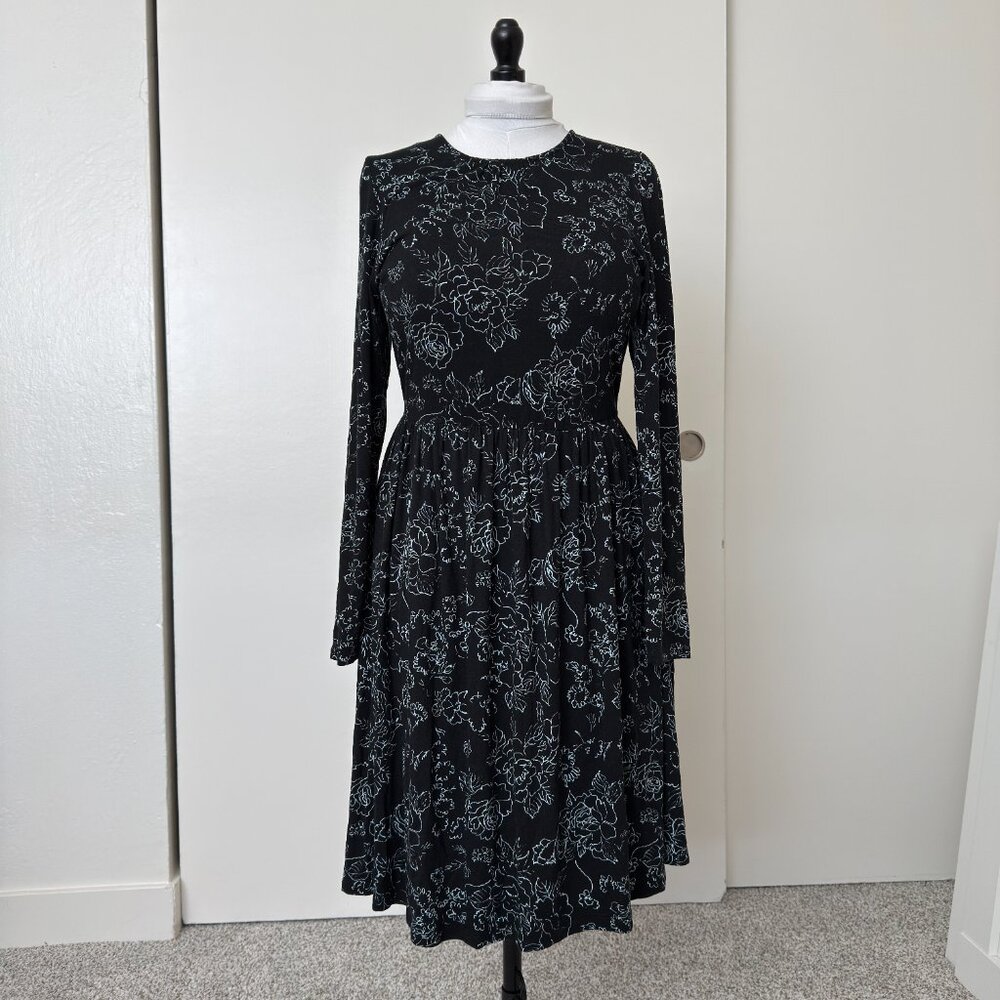 Modcloth Yours Truly Long Sleeve Dress in black floral.